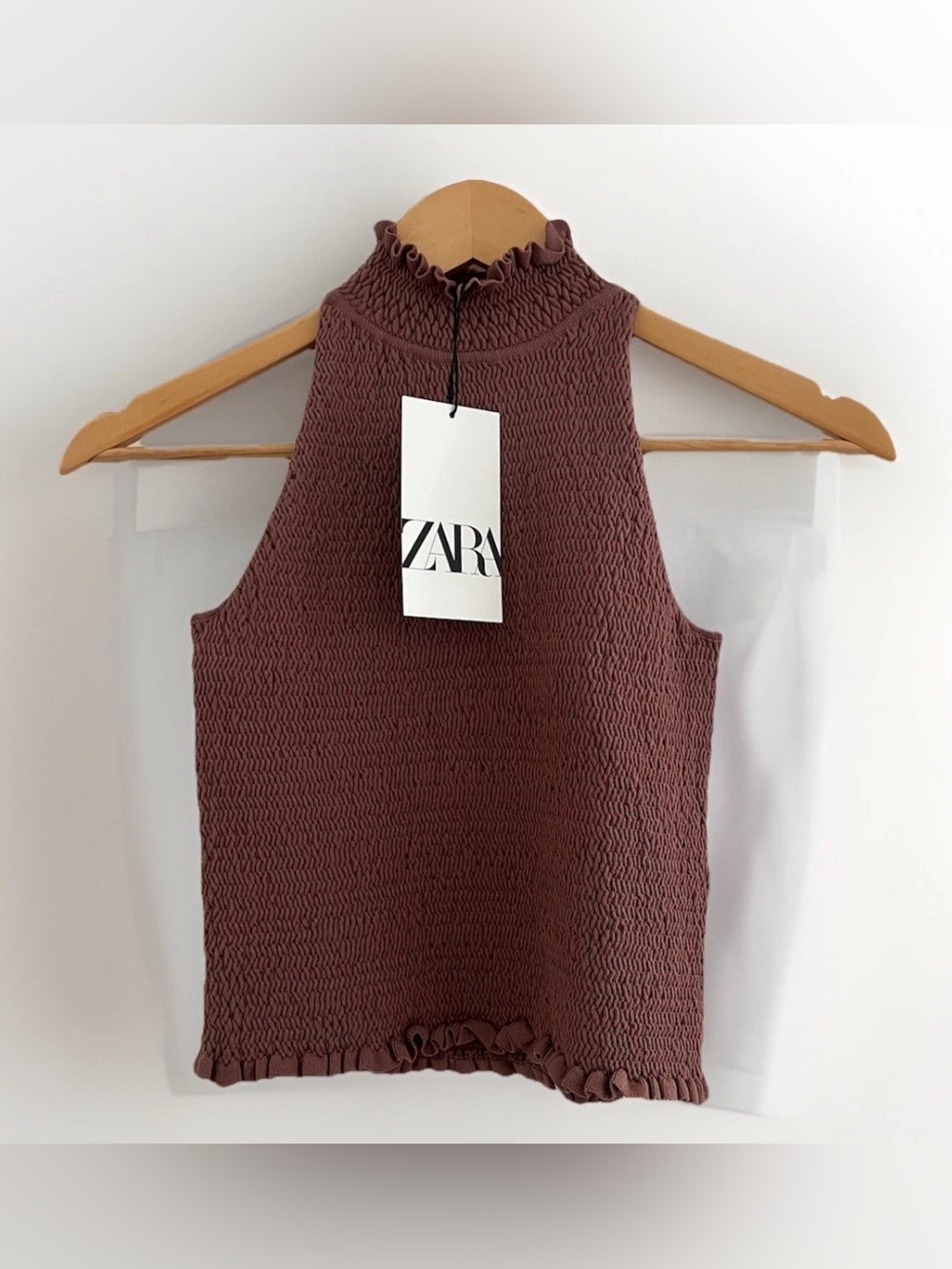 NEW ZARA Sleeveless Smocked Mock High Neck Top Medium